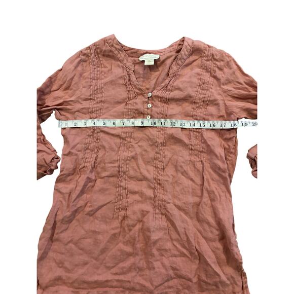 Cynthia Rowley Women Linen Pink Roll Tab Sleeve Tunic Blouse Lagenlook Medium - Picture 3 of 5